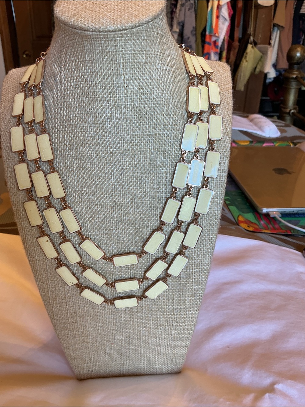 Triple-Strand Enamel Pale Yellow Multi Strand Necklace